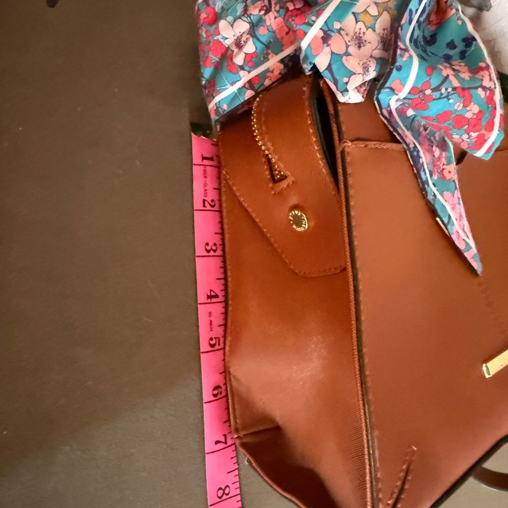 Steve Madden Brown Faux Leather Crossbody Satchel with Floral Scarf - Picture 6 of 7